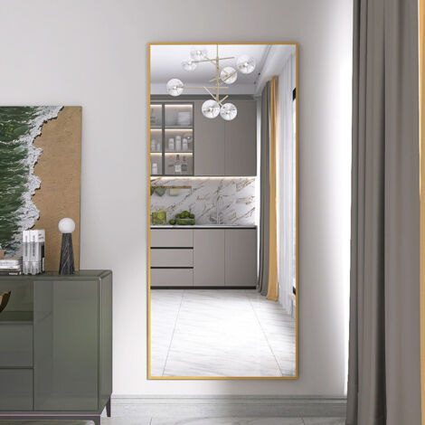 Sunfecili – Miroir sur pied 180 × 80 cm – Pleine longueur avec cadre en aluminium doré – Support ajustable et base antidérapante – Design moderne
