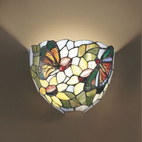 SUNFLOWER Applique Tiffany 25cm disegno farfalle 1 luce attacco E27
