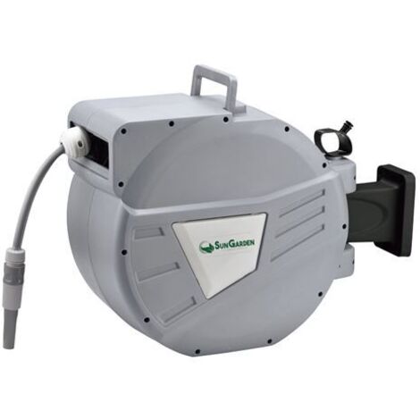 Sungarden sg0166 manguera 30 metros - recogedor automatico con guia - funcion de retraccion lenta - soporte para instalacion en pared - giro 180 - color gris