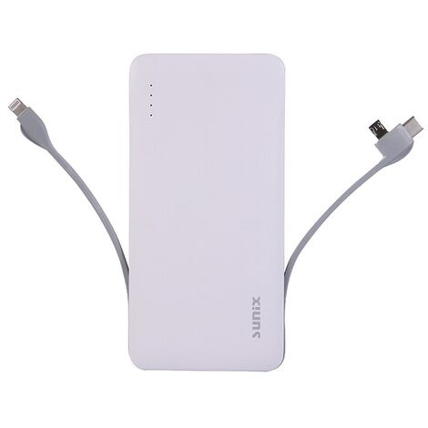 Sunix 12000mAh Quick Charge Slim Power Bank Schnell-Ladegerät mit 3in1 Ladekabel weiß