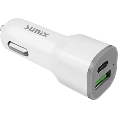 Sunix KFZ PD QC 3.0 36W Auto Ladegerät 1x USB 1x Typ-C Port Zigarettenanzünder Ladeadapter Weiß