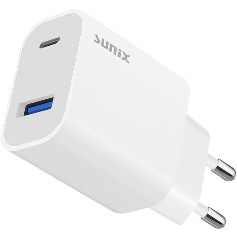 Sunix PD 20W Schnell-Ladegerät 2 Ports 1x USB 1x Typ-C Netzteil Stecker 4x Schneller weiß