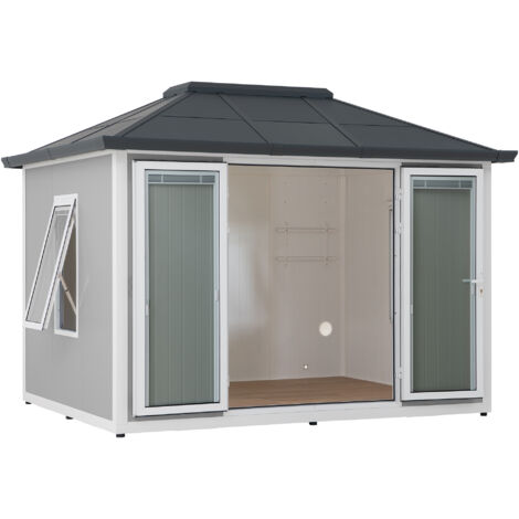 Sunjoy – Abri de jardin métal 302cm x 389cm – Acier et aluminium – Résistant aux intempéries et aux UV – Charge de neige 1315kg/m²