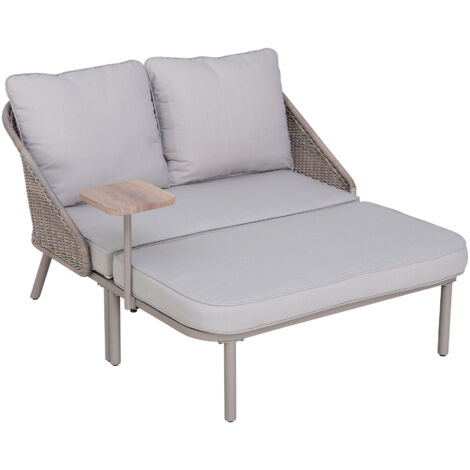 Sunjoy – Méridienne de jardin en acier et rotin – 128cm x 142cm – Structure robuste et coussins épaissis – Pour usage intérieur et extérieur