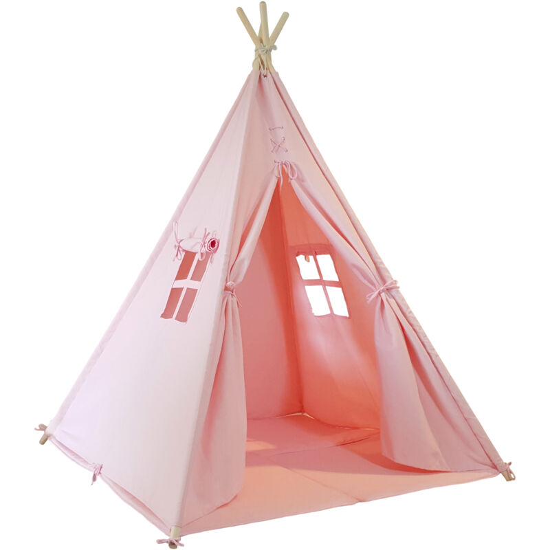 SUNNY Alba Tente Tipi pour Enfants en ROSE Tente de Jeu avec Tapis pour l’intérieur / chambre 120x120 cm