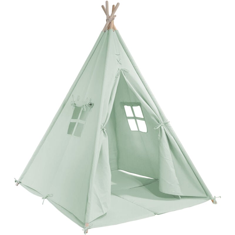 Sunny - Alba Tente Tipi pour Enfants en Vert Tente de Jeu avec Tapis pour l'intérieur / chambre 120x120 cm