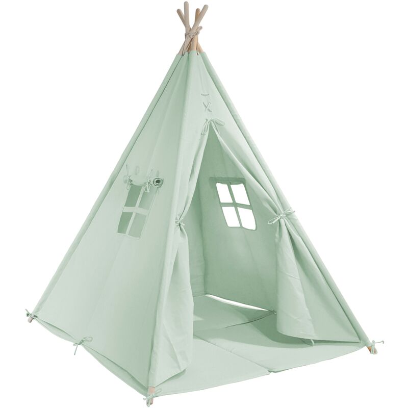 Sunny - Alba Tente Tipi pour Enfants en Vert | Tente de Jeu avec Tapis pour l'intérieur / chambre | 120x120 cm - Vert