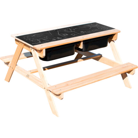 Sunny Dual Top 2.0 Table Sable et Eau / Pique Nique en Bois Table d'eau avec Couvercle & boîtes de rangement Table de Jeu Enfant à Eau pour le jardin - Marron