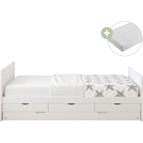 Sunny Eli Lit Gigogne Avec 3 Tiroirs De Rangement, En Bois, Blanc Lit 2 Places Pour Chambre Enfant - Matelas Hybride 90 X 200 Inclus Dimensions Totales: 206 X 97 X 75 Cm