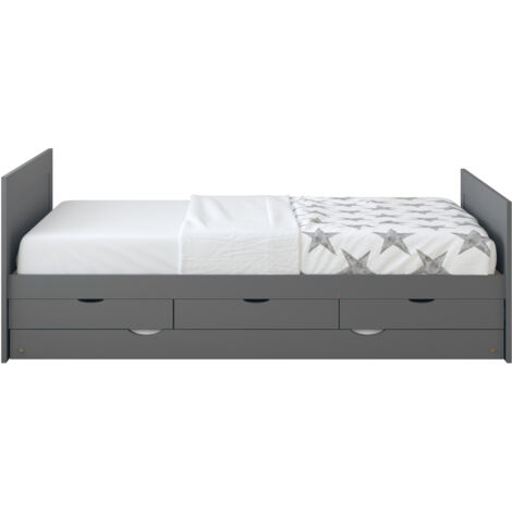 Sunny Eli Lit Gigogne Avec 3 Tiroirs De Rangement Gris, En Bois 2 Places Pour Chambre Enfant - Sans Matelas - 206,5 X 97 X 75 Cm Pour Matelas: 90 X 200 Cm.