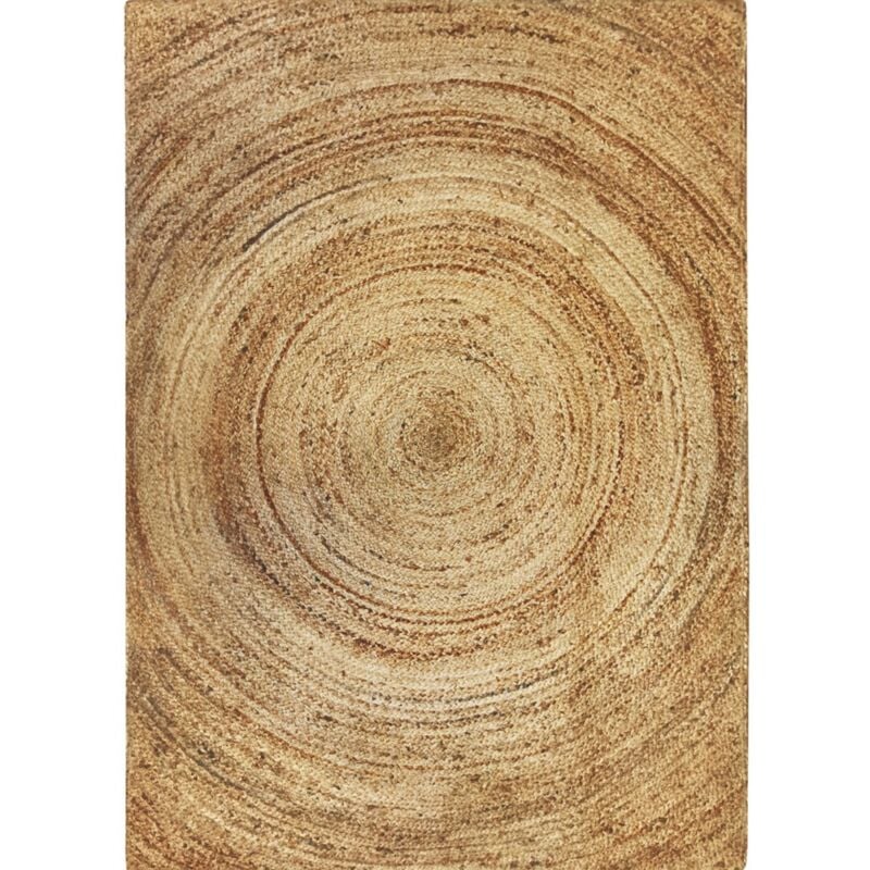 Hellin - sunny jute - Tapis en jute tressé main motif rond naturel 200x290