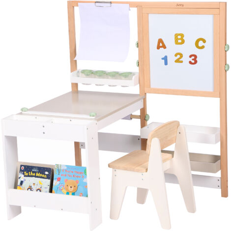 Sunny Olivia Table À Dessin Et De Bricolage En Bois, Blanc/Beige  Table De Jeu Multifonctionnelle Avec Chaise, Tableau Blanc Magnétique, Tableau Noir Et Rouleau De Papier  80 X 40 X 115 Cm