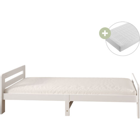Sunny Olla Lit Enfant, En Bois, Blanc Lit Simple Pour Enfants - Matelas Hybride 90 X 200 Inclus (14 Cm, Mousse Hybride, Housse En Polyester) Dimensions Totales: 205,5 X 98 X 61 Cm