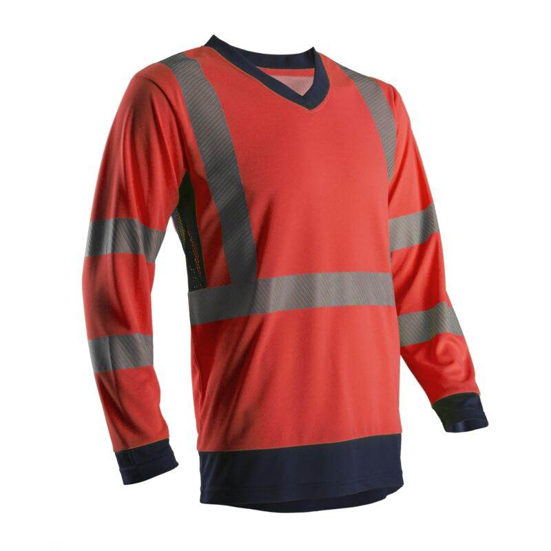T-shirt de travail manches longues haute visibilité suno - Rouge FLuo 2XL - 56/58