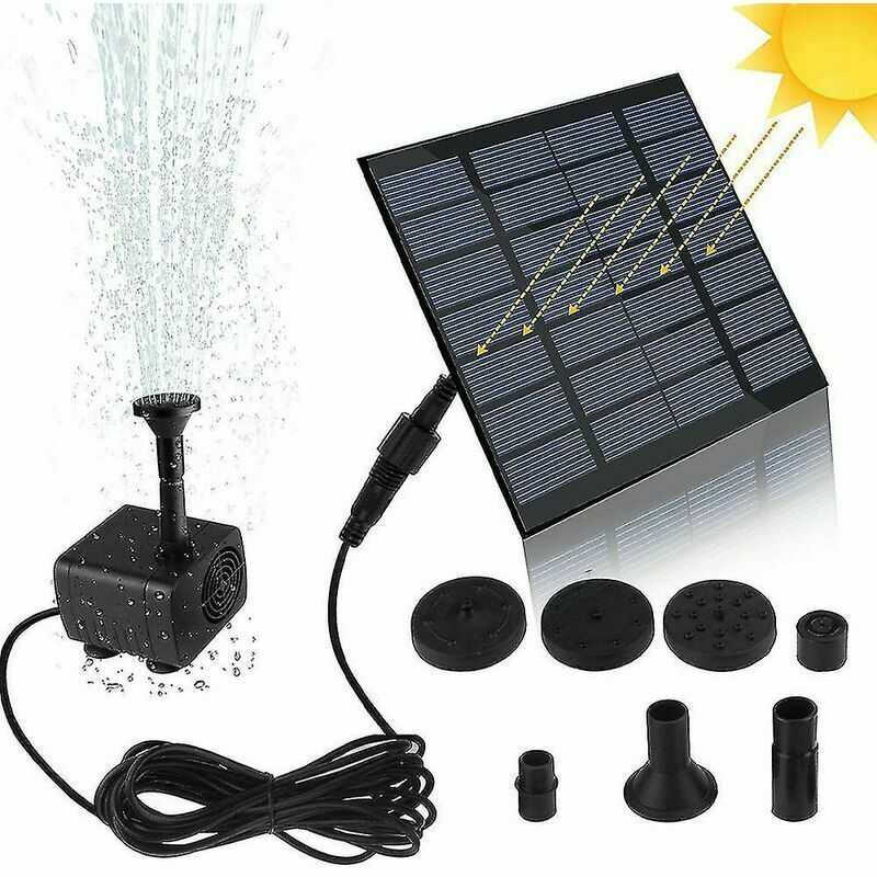 Pompe solaire pour fontaine, pompe à eau avec panneau solaire monocristallin 1,2 w pour bassin de jardin, bassin de poisson, petit bassin, Noir
