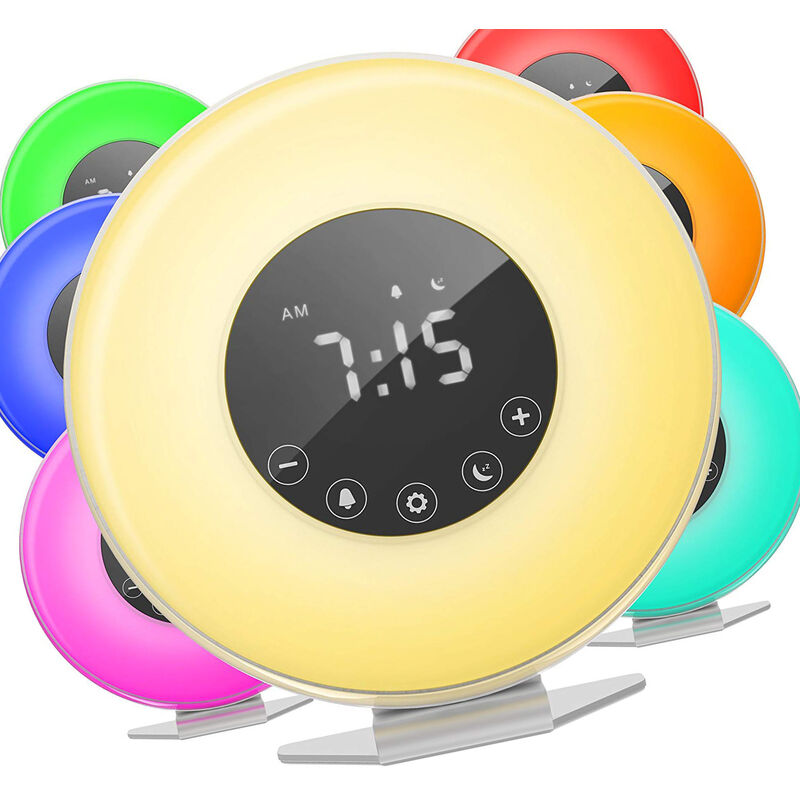 

Sunrise Alarm Clock - 6 colores Digital LED Clock FM Radio Switch Rooms - Múltiples sonidos Naturaleza Sunset Simulación Touch Control Función de