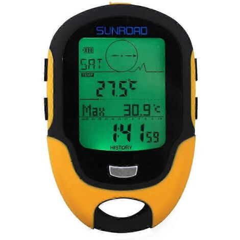 Sunroad FR500 Altimètre, baromètre, boussole, thermomètre, hygromètre, prévisions météo, lampe torche LED multifonctions LCD - FR500