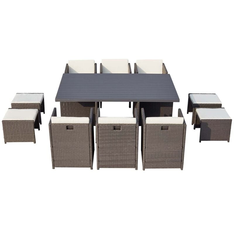 

Sunset 10: Conjunto de jardín encastrable de 10 plazas de resina trenzada y aluminio gris/blanco - Gris/Blanco