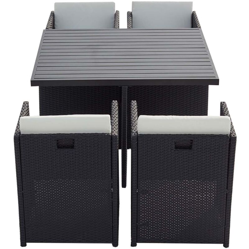 

Sunset 4: Conjunto de jardín encastrable de 4 plazas de resina trenzada y aluminio gris/blanco - Gris/Blanco