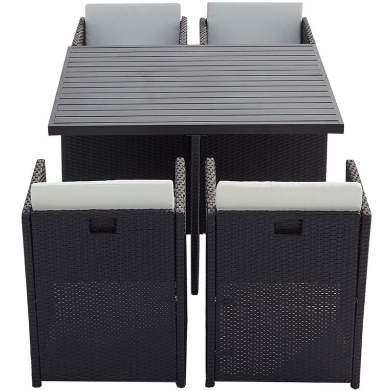 Sunset 4 : salon de jardin encastrable 4 places en résine tressée et aluminium gris/blanc