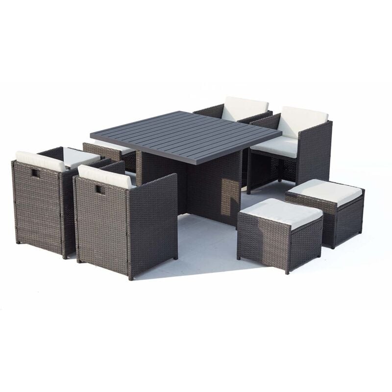 Concept-usine - Sunset 8 : salon de jardin encastrable 8 places en résine tressée et aluminium gris/blanc