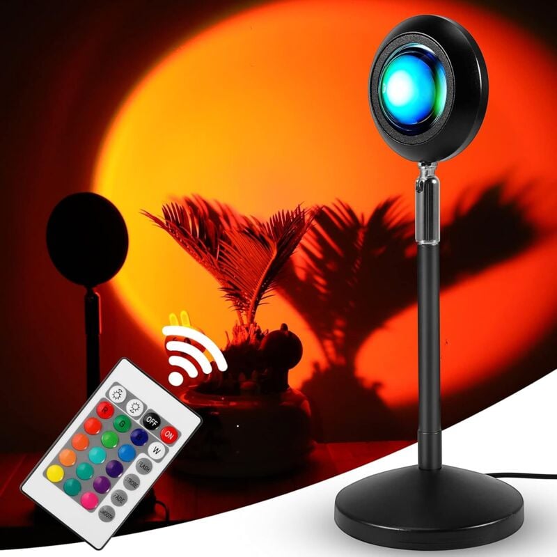 Sunset Lampe Coucher de Soleil, Réglable16 Couleurs Lampe de Projection Coucher de Soleil,4 Modes 6W Dynamiques,Télécommande,Ajustez la