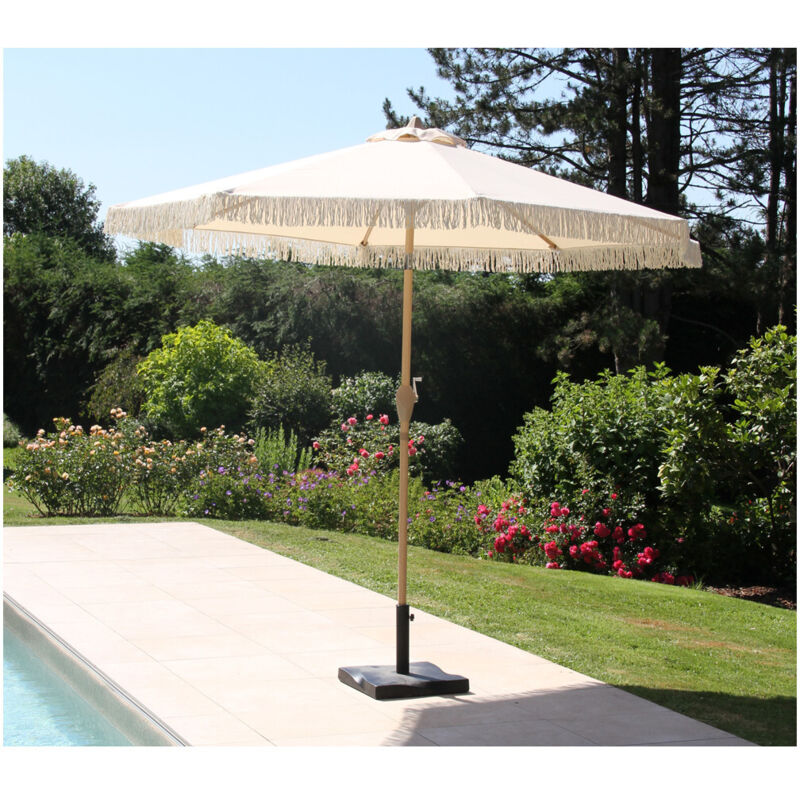 Sunset - Parasol droit avec frange Ø2,7m - Crème