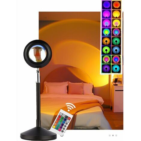 Sunset Projection Lamp, Rotation à 180 degrés Lumière de coucher de soleil,16 Couleurs Lampe de projection, Chambre à Coucher éclairage,Nuit Romantique Coucher de Soleil pour Mariage