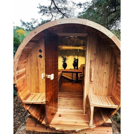 SunSPA Fasssauna TR230-X Sphere Panorama 229 x 185 x 205 mit 6KW Ofen, Steine und Dachschindeln