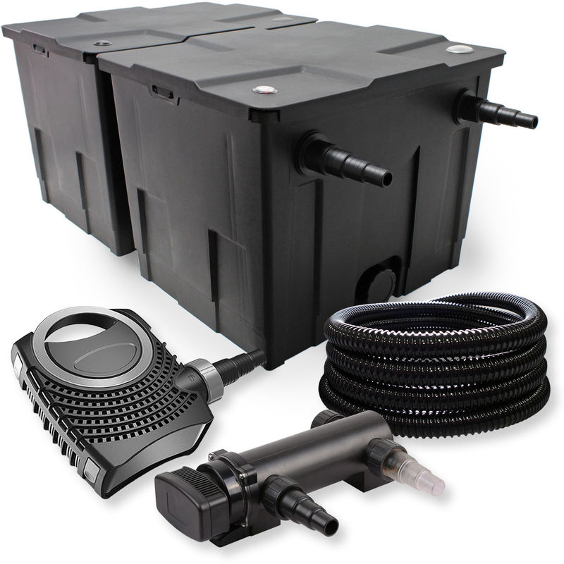 

SunSun 2 de cámara filtro Set 60.000l 18W UVC 3 Clarificador neo7000 50W Bomba Manguera jardin