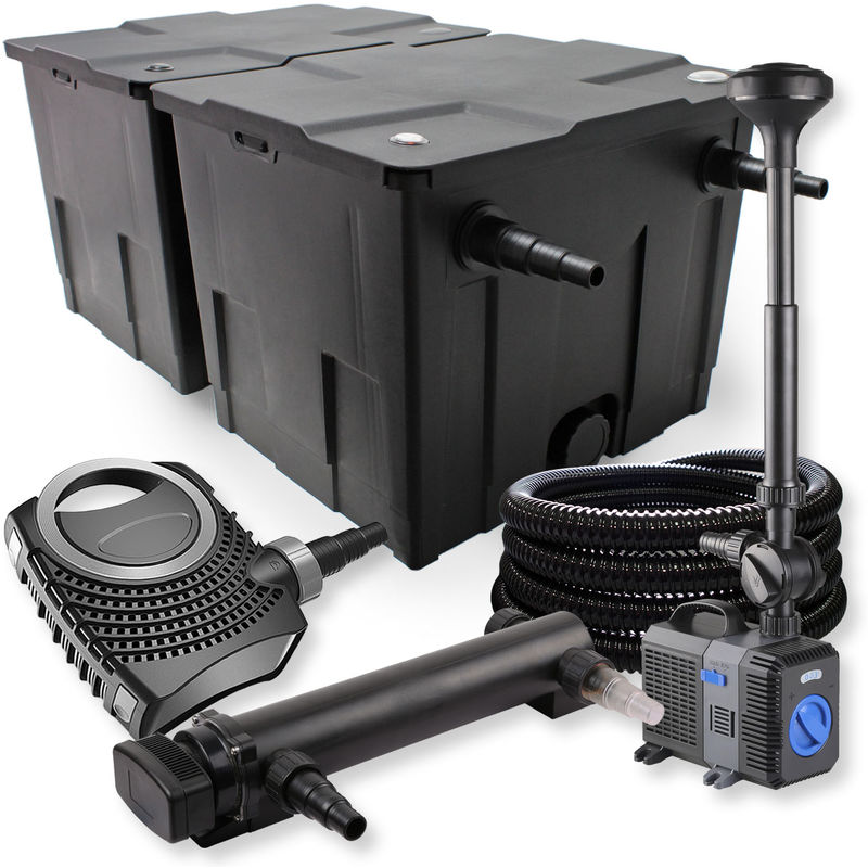 

Wiltec - SunSun 2 de cámara filtro Set 60000l 24W UVC Clarificador neo8000 70W Bomba Fuente Manguera Jardin