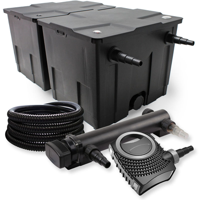 

Wiltec - SunSun 2 de cámara filtro Set 60.000l 36W UVC 3 Clarificador neo10000 80W Bomba Manguera jardin