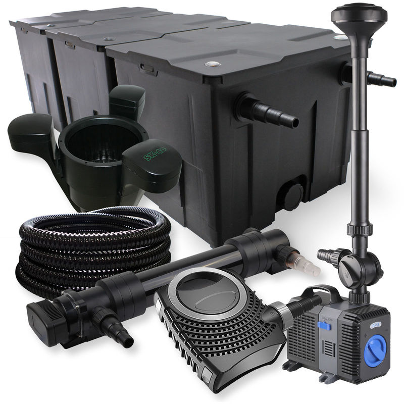 

Wiltec - SunSun 3 Cámaras Filtro 90000l 36W UV Clarificador NEO10000 80W Bomba Manguera fuente Skimmer jardin