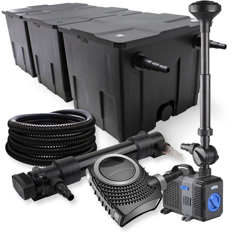 

Wiltec - SunSun 3 Cámaras Filtro 90000l 36W UVC Clarificador NEO10000 80W Bomba Fuente Manguera jardin