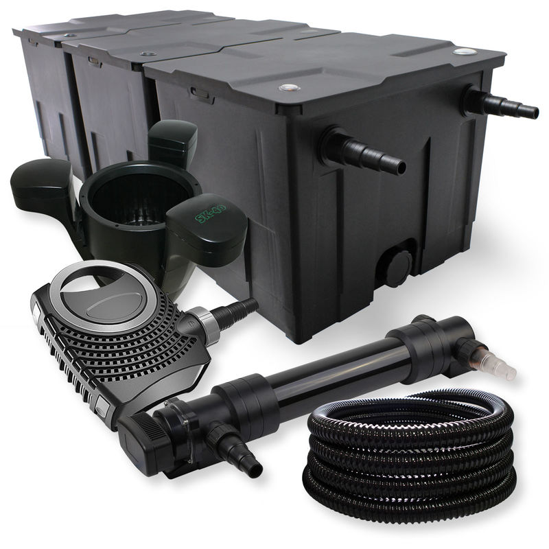 

Wiltec - SunSun 3 Cámaras Filtro 90000l 36W UVC Clarificador NEO10000 80W Bomba Manguera Skimmer jardin