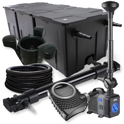 SunSun 3 Cámaras Filtro 90000l 72W UVC Clarificador NEO10000 80W Bomba tubo fuente Skimmer jardin