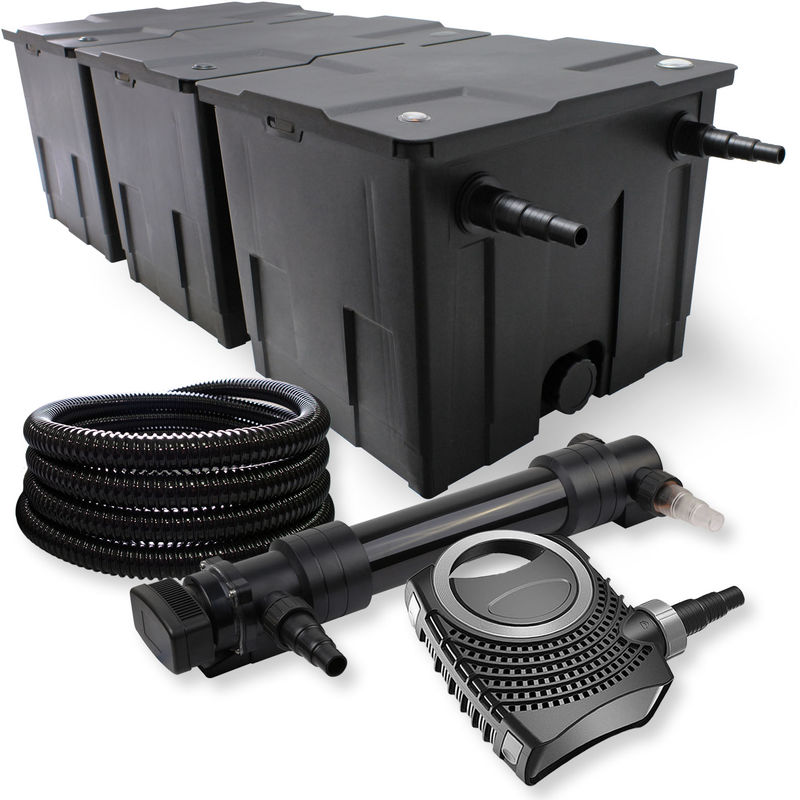 

Wiltec - SunSun 3 Cámaras Juego de filtros 90000l 36W UVC 6 Clarificador neo10000 80W Bomba Manguera Jardin
