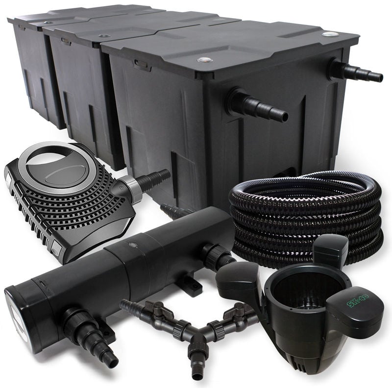 

Wiltec - SunSun filtro 90000l Estanque 24W clarificador neo10000 80W Bomba 25m Manguera Skimmer SK40