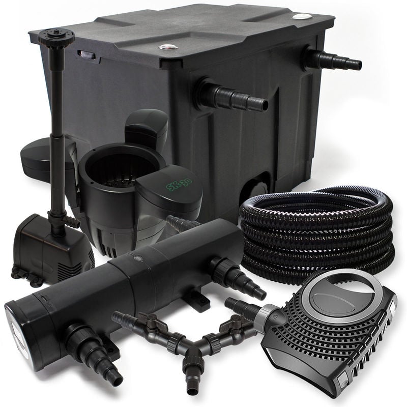 

Wiltec - SunSun filtros 12000L Estanque 18W Clarificador neo8000 70W Bomba 25m tubo Skimmer SK30 fuente