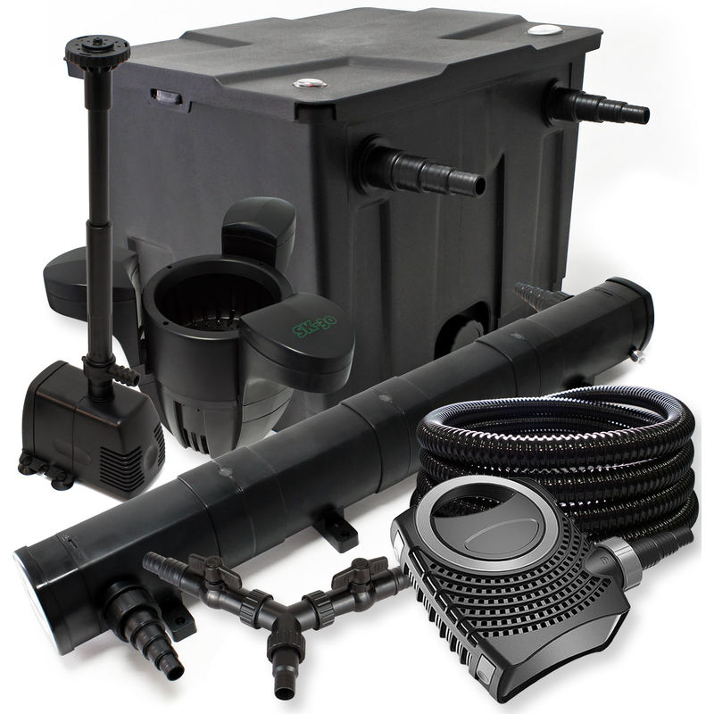 

Wiltec - SunSun filtros 12000L Estanque 72W Clarificador neo8000 70W Bomba 25m tubo Skimmer SK30 fuente