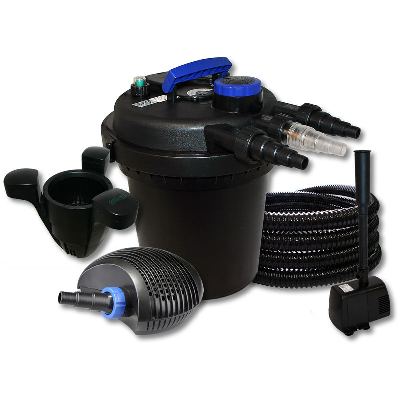 

SunSun Kit filtro presión estanque 10000L 11W UVC 20W Eco Bomba 25m tubo Skimmer fuente jardin