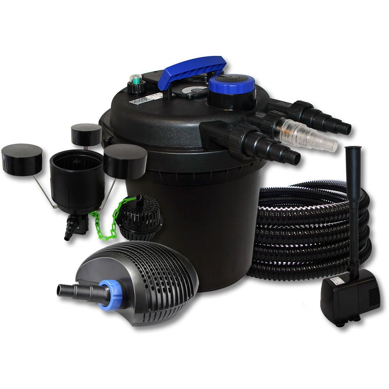 

Wiltec - SunSun Kit filtro presión estanques 10000L 11W UVC 20 W Eco Bomba 25 m Manguera Skimmer fuente jardin