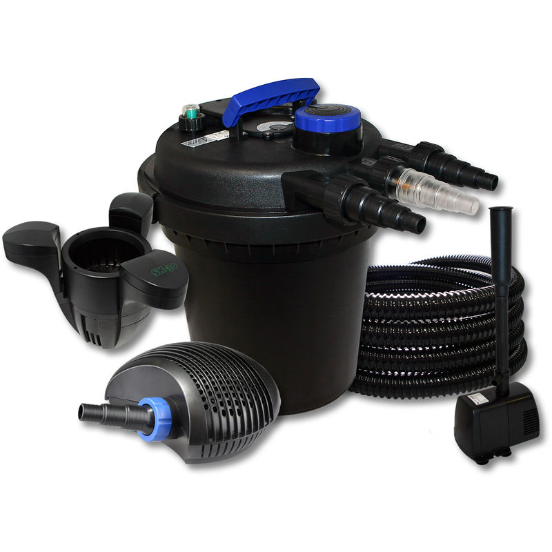 

Wiltec - SunSun Kit filtro presión estanque 6000L 11W UVC 10W ECO Bomba 25m Manguera Skimmer fuente