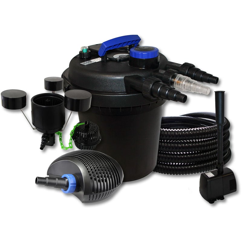 

Wiltec - SunSun Kit filtro presión estanque 6000L 11W UVC 20W Eco Bomba 25m Manguera Skimmer fuente jardin
