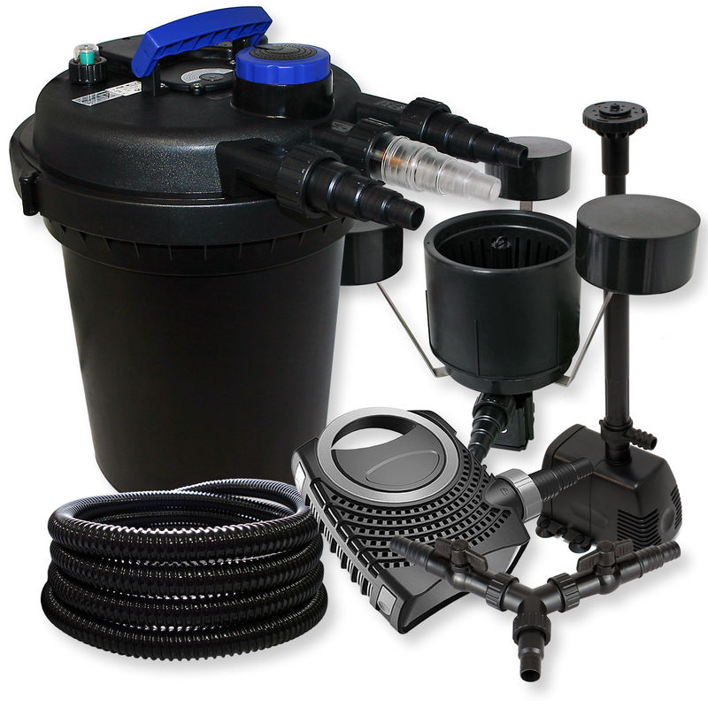 

Wiltec - SunSun Kit Filtro Presiòn 10000L 11W UVC neo10000 80W Bomba 25m tubo Skimmer funente jardin
