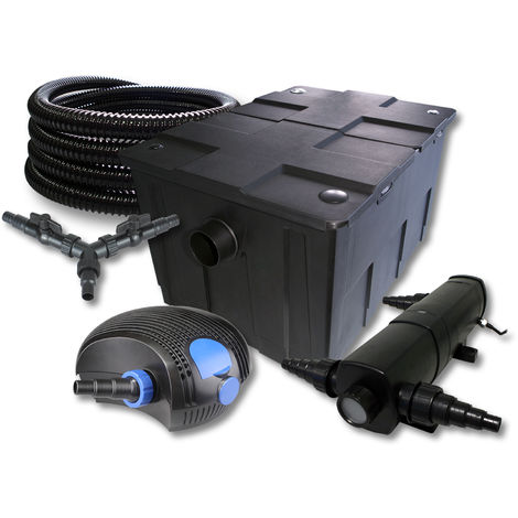 SunSun Juego de filtros para 60.000l Estanque con 24W Clarificador y 100W ECO Bomba Manguera de 25m jardin