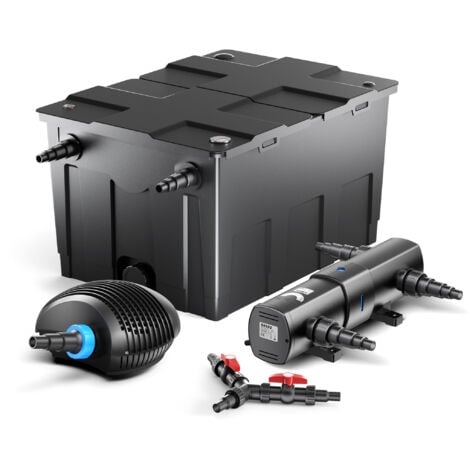 SunSun Kit complet: CBF-550 Filtre de bassin jusqu'à 60000 L Biologique, CTF-8000 SuperECO pompe de filtration 8000l/h 70W, CUV-236 lampe uv UVC Clarificateur avec 36W, Y-distributeur