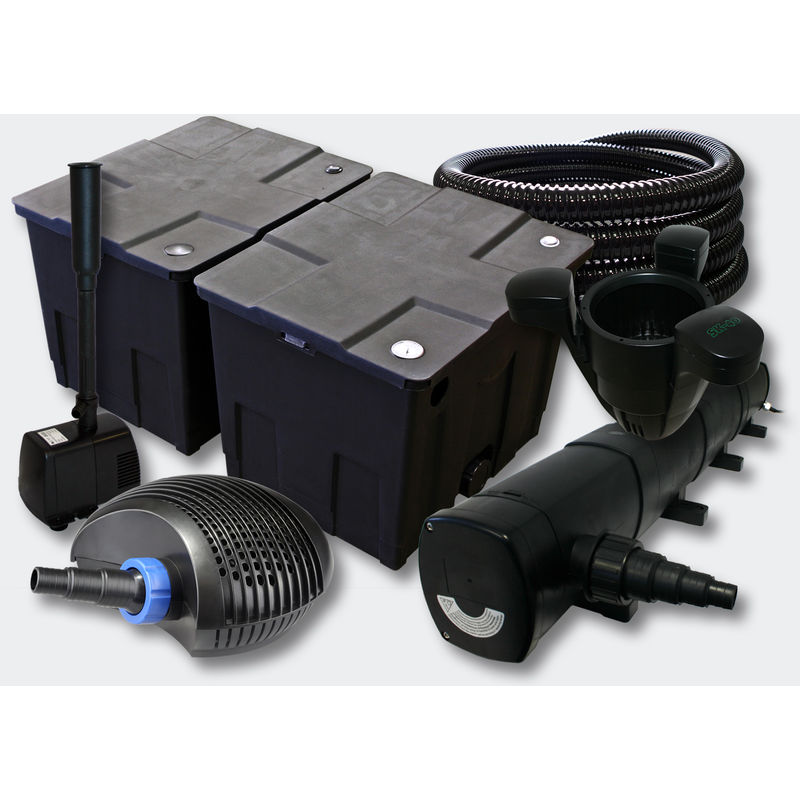 

SunSun Kit Filtrado de estanque 60000l con 72W esterilizador, 40W bomba 25m manguera skimmer fuente