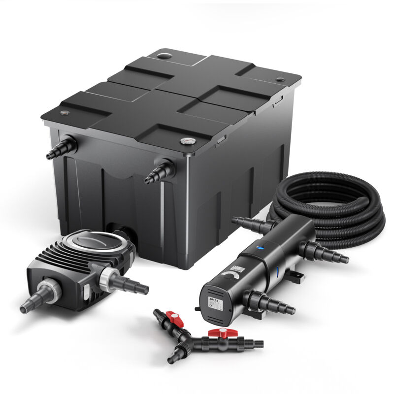 SunSun Kit complet: CBF-550 Filtre de bassin jusqu'à 60000L Biologique, NEO10000 pompe de filtration 10000l/h 80W, CUV-236 lampe uv UVC Clarificateur