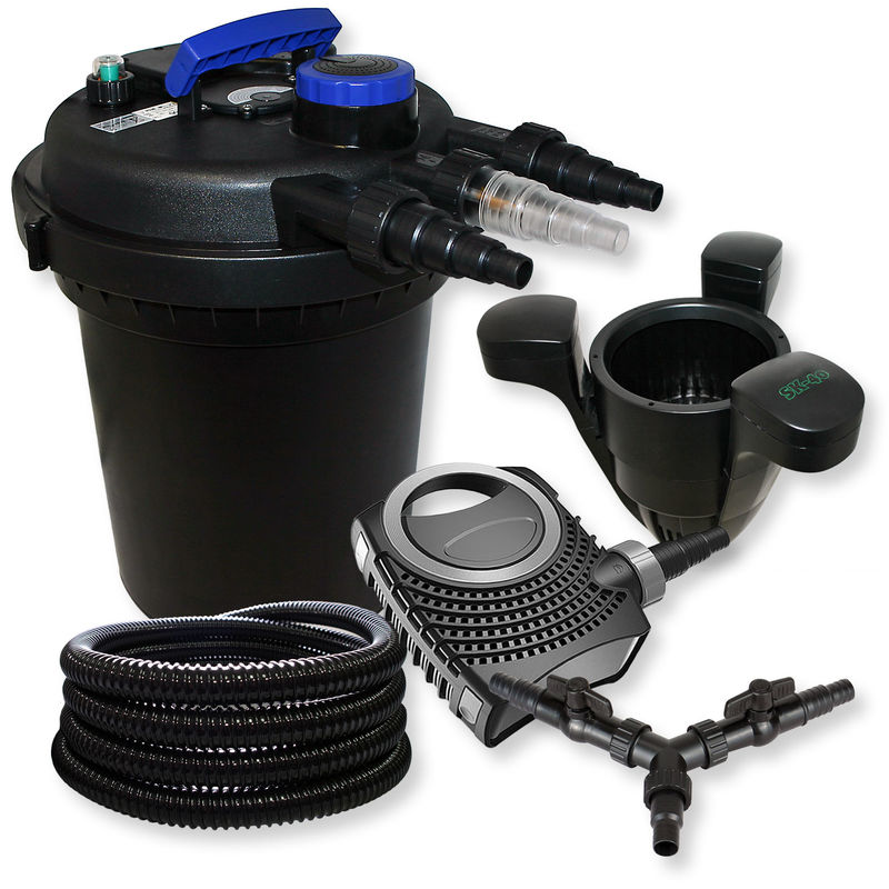 

Wiltec - SunSun Kit Filtro estanque presión 10000 11W UVC neo10000 80W bomba 25m tubo skimmer SK40 jardin